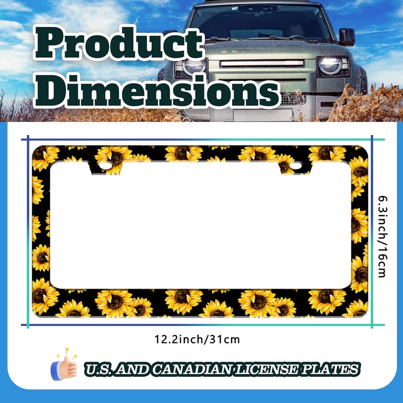 TINALUIN Sunflowers License Plate Frame Yellow Flowers Stainless Steel License Plate Holder for Front or Rear Car Tags Funny for Car Decoration Accessories with Screws 6.3 X 12.2 in for Women Men - Image 3